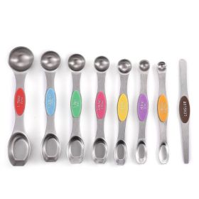 Set Of 8; Magnetic Measuring Spoon Set; Double Sided Stainless Steel Measuring Spoons; Fits In Spice Jars; Stackable Teaspoons; For Measuring Dry