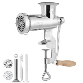 VEVOR Manual Meat Grinder, All Parts Stainless Steel, Hand Operated Meat Grinding Machine with Tabletop Clamp, 2 Grinding Plates & Sausage Stuffe