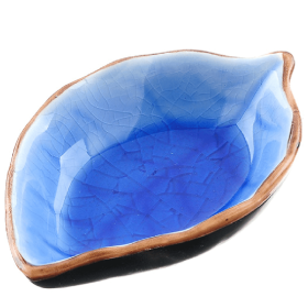 1pc Leaf Shaped Saucer; Handcraft Ceramic Small Plate; Ice Crack Glaze Seasoning Sauce Flavouring Plates; Tableware; Kitchen Supplies; 10.5*7*2.5 (Color: Blue)